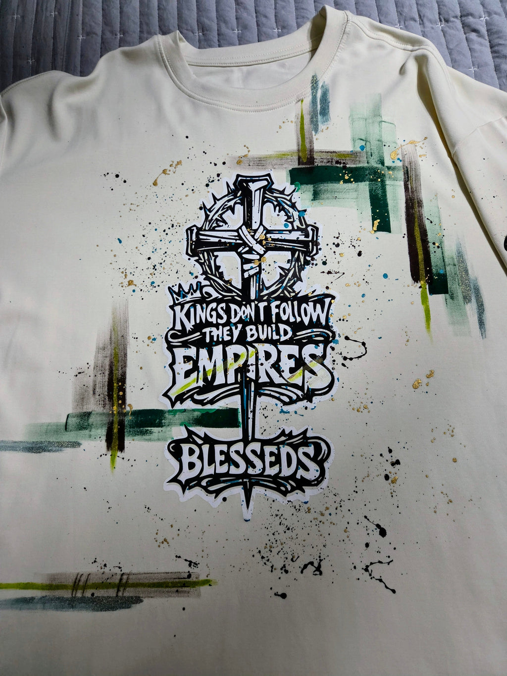 CZDE Build Empires Graffiti Tee – Close-up of Kings Don't Follow Empires Blesseds graphic