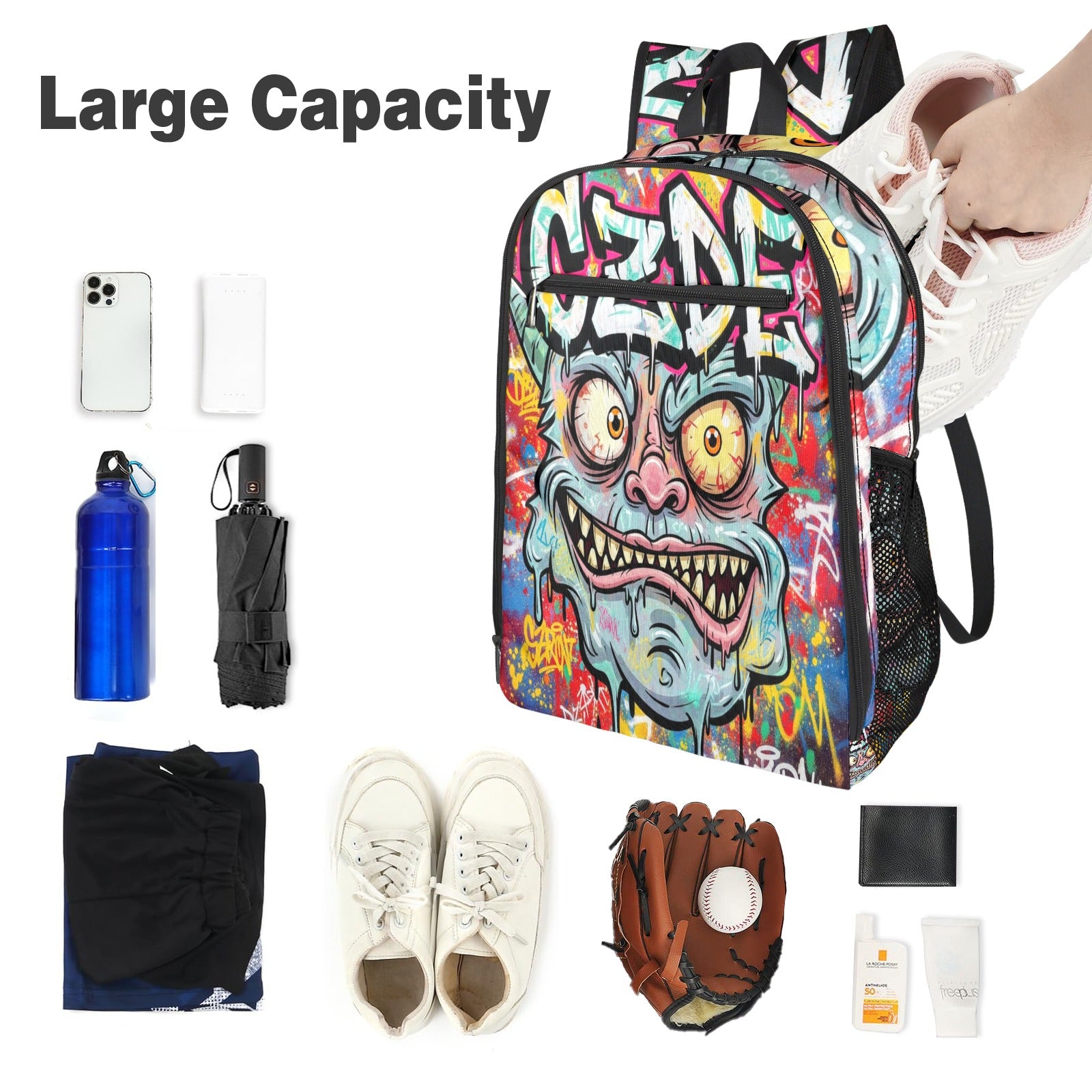 Graffiti Print Backpack – Urban Style with CZDE Design