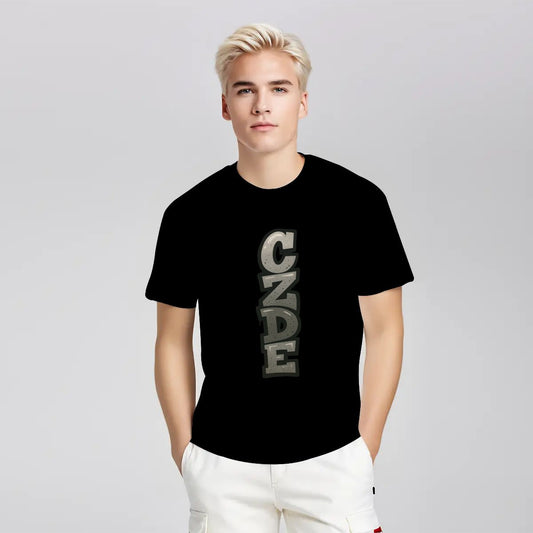 Men’s Black T-Shirt with Vertical CZDE Graffiti Print