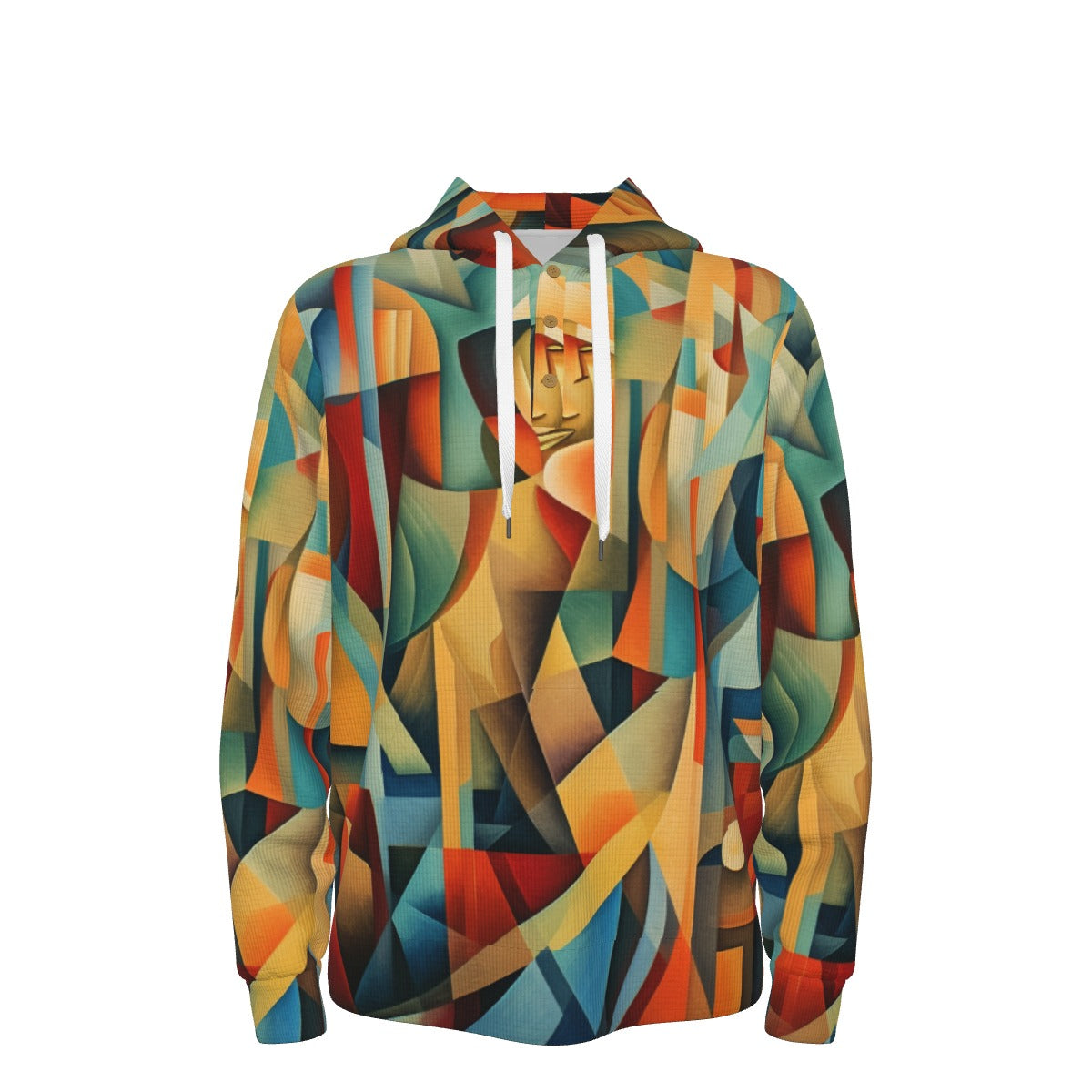 CZDE Abstract Geometric Print Hoodie - Half Button Pullover