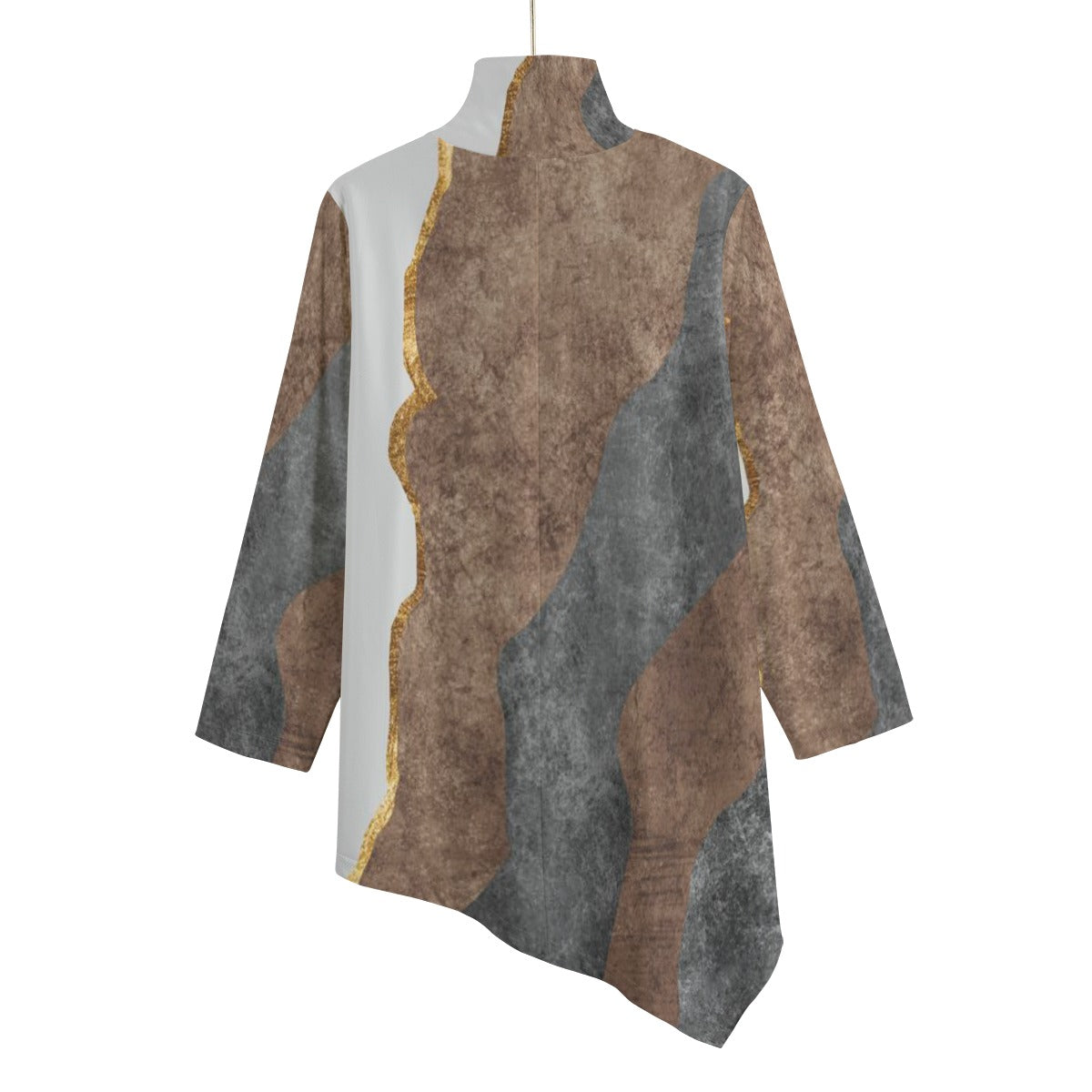 CZDE Women's Asymmetric Turtleneck Tunic - Long Sleeve Abstract Print Top |