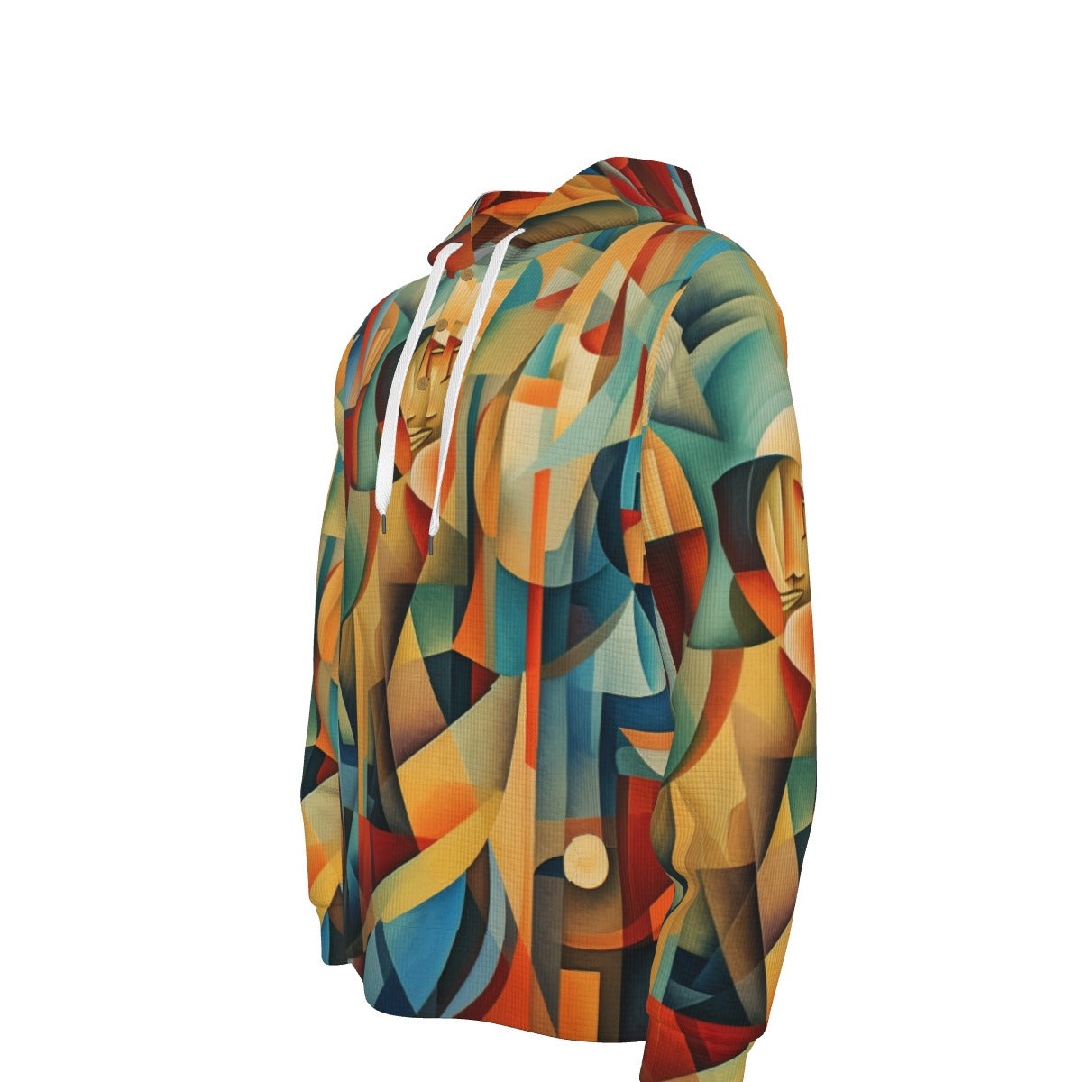 CZDE Abstract Geometric Print Hoodie - Half Button Pullover