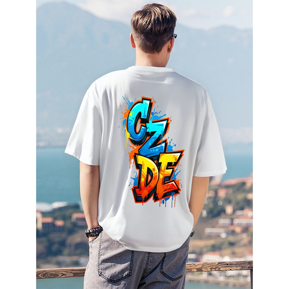 CZDE Graffiti Energy Oversized White T-Shirt – Streetwear Vibes