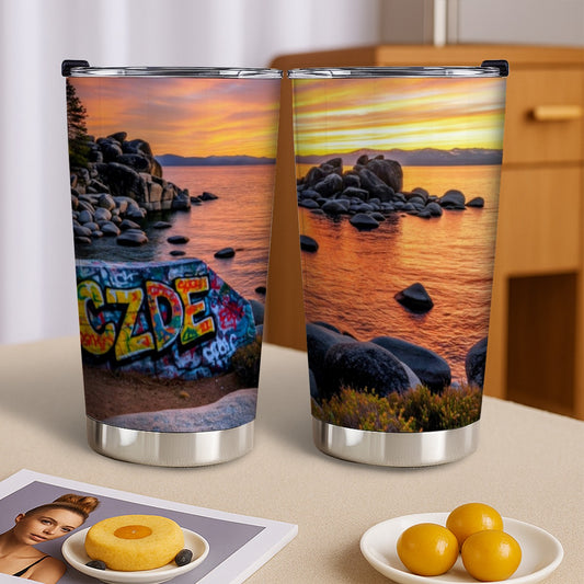 CZDE Sunset Stainless Steel Tumbler – Graffiti & Nature Design