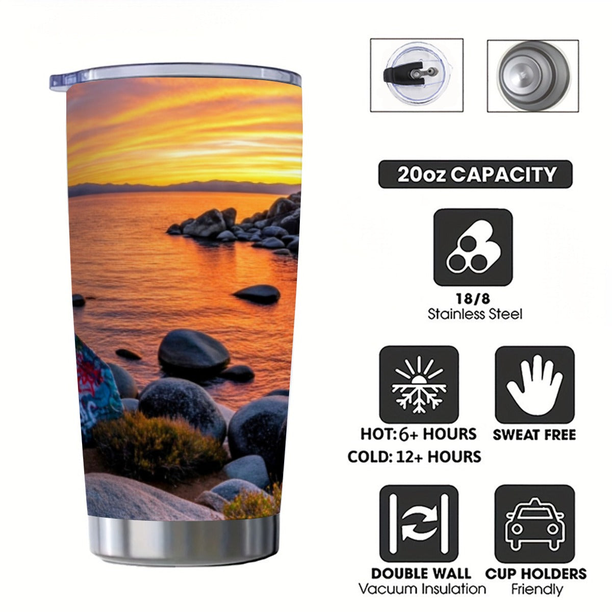 CZDE Sunset Stainless Steel Tumbler – Graffiti & Nature Design
