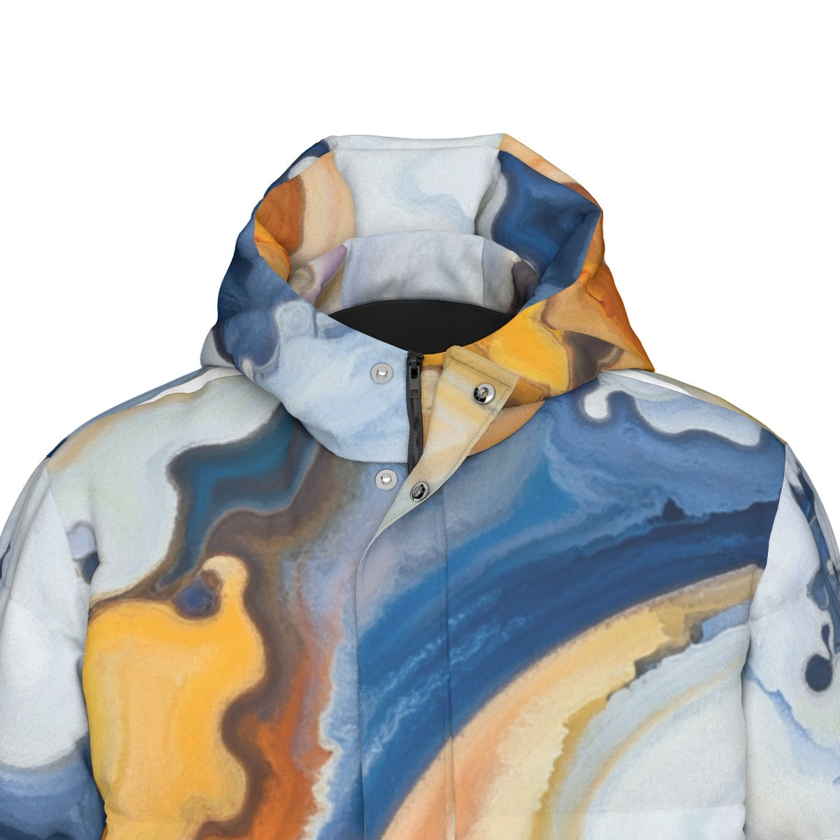 Unisex Long Puffer Coat with Abstract Art Print – CZDE Streetwear Winter Jacket