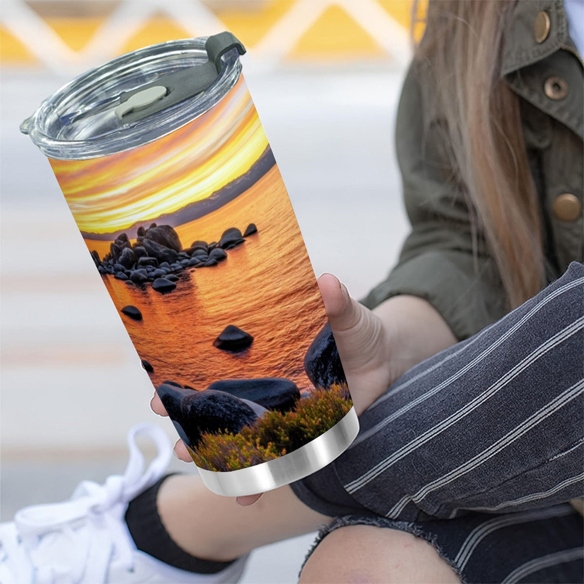 CZDE Sunset Stainless Steel Tumbler – Graffiti & Nature Design