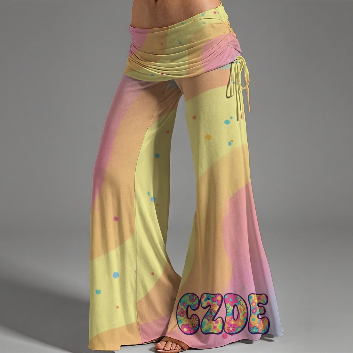 CZDE  Boho Tie-Dye Wide Leg Pants - High Waist Festival Flare Trousers