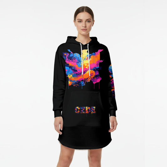 CZDE Abstract Art Hoodie Dress - Colorful Paint Splash Design | Women's Sweatshirt