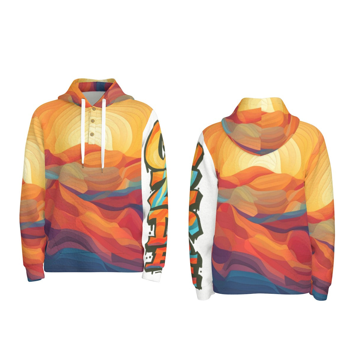 CZDE Sunset Gradient Hoodie - Half Button Pullover | Artistic Wave Print Sweatshirt