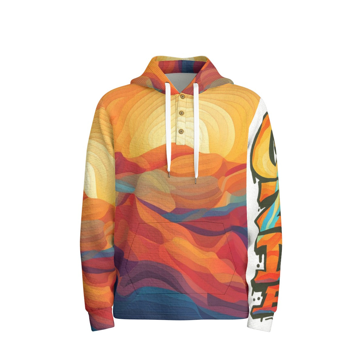 CZDE Sunset Gradient Hoodie - Half Button Pullover | Artistic Wave Print Sweatshirt