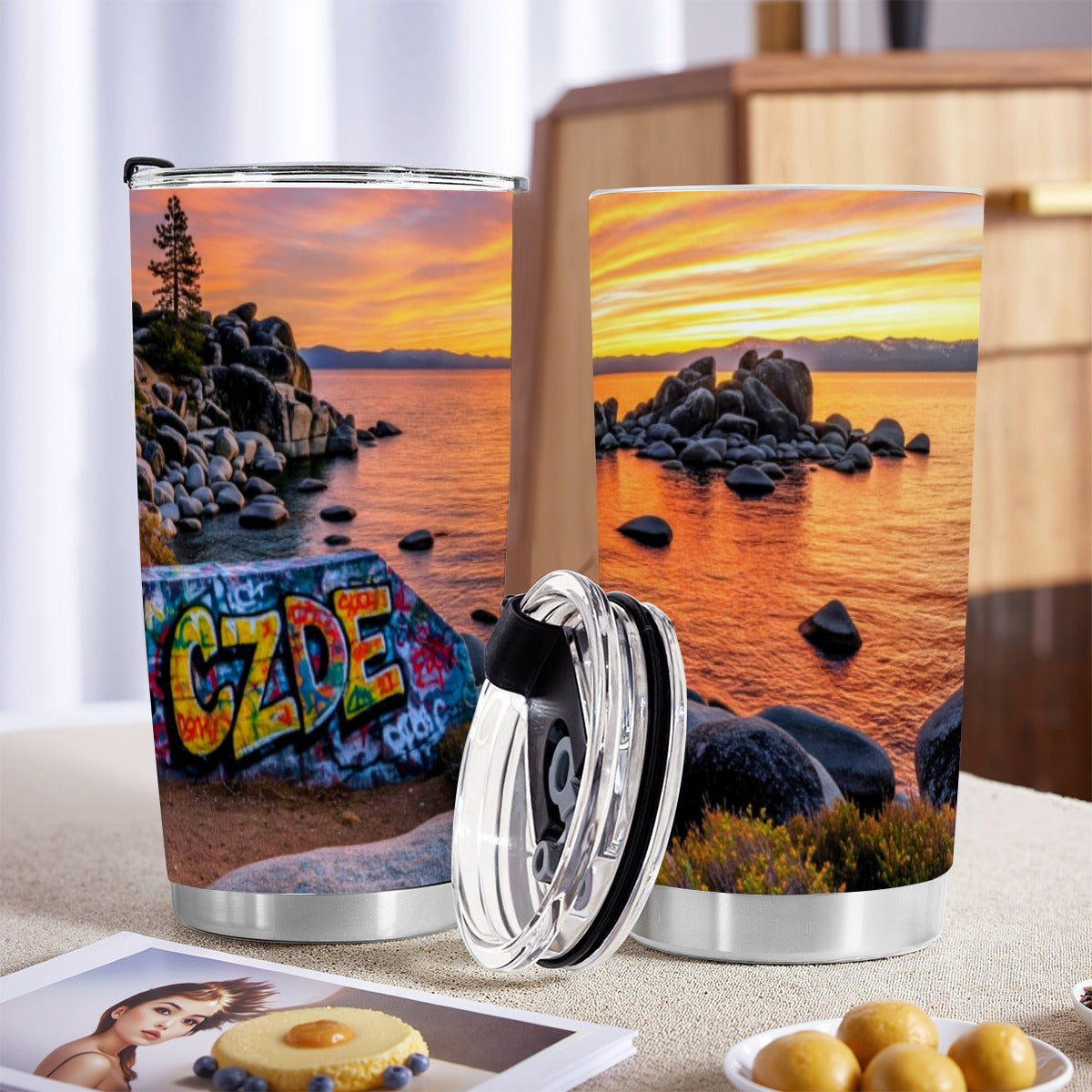 CZDE Sunset Stainless Steel Tumbler – Graffiti & Nature Design