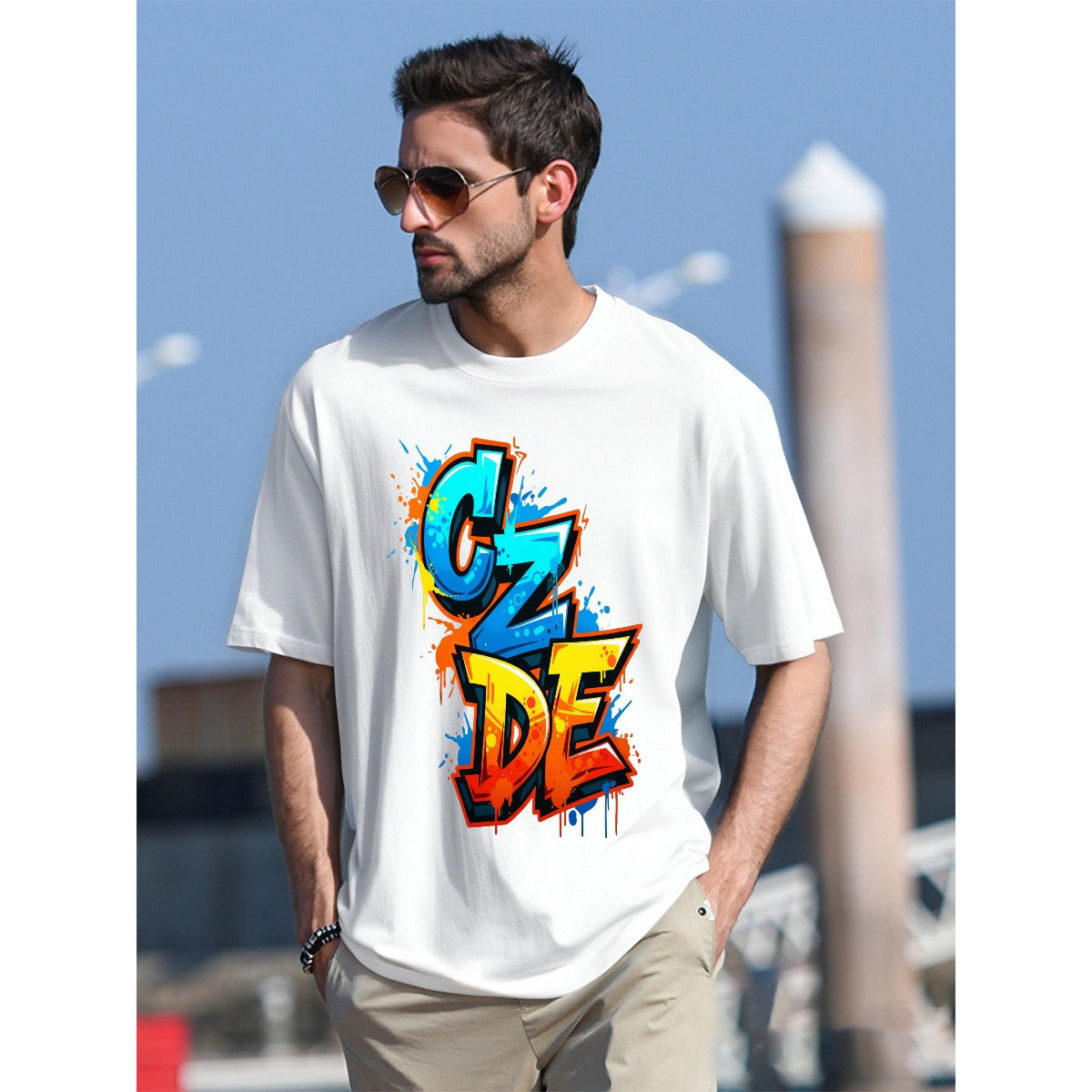 CZDE Graffiti Energy Oversized White T-Shirt – Streetwear Vibes