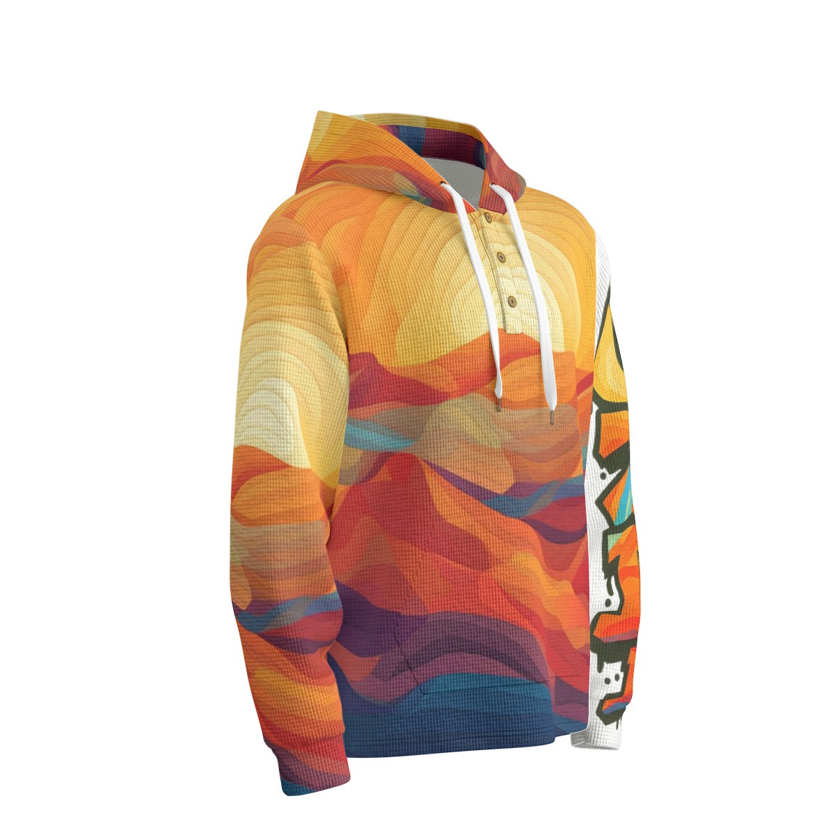 CZDE Sunset Gradient Hoodie - Half Button Pullover | Artistic Wave Print Sweatshirt