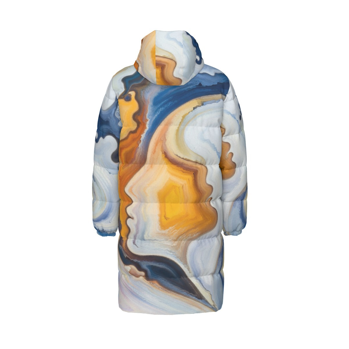 Unisex Long Puffer Coat with Abstract Art Print – CZDE Streetwear Winter Jacket