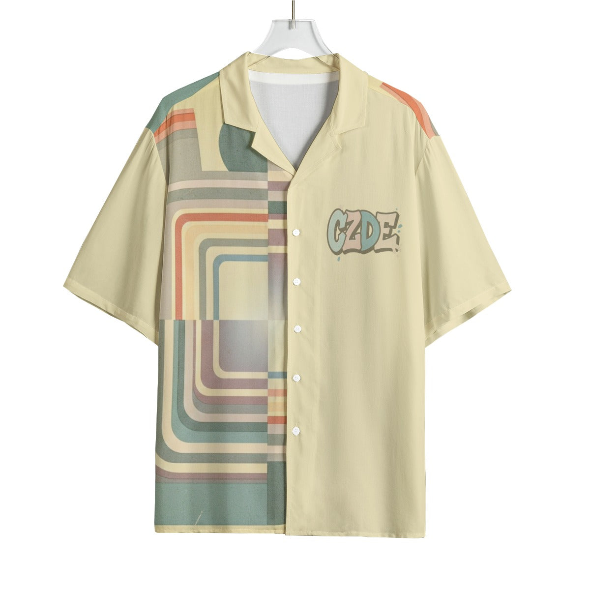 Retro CZDE Graphic Button-Up Shirt – Vintage Casual Summer Style