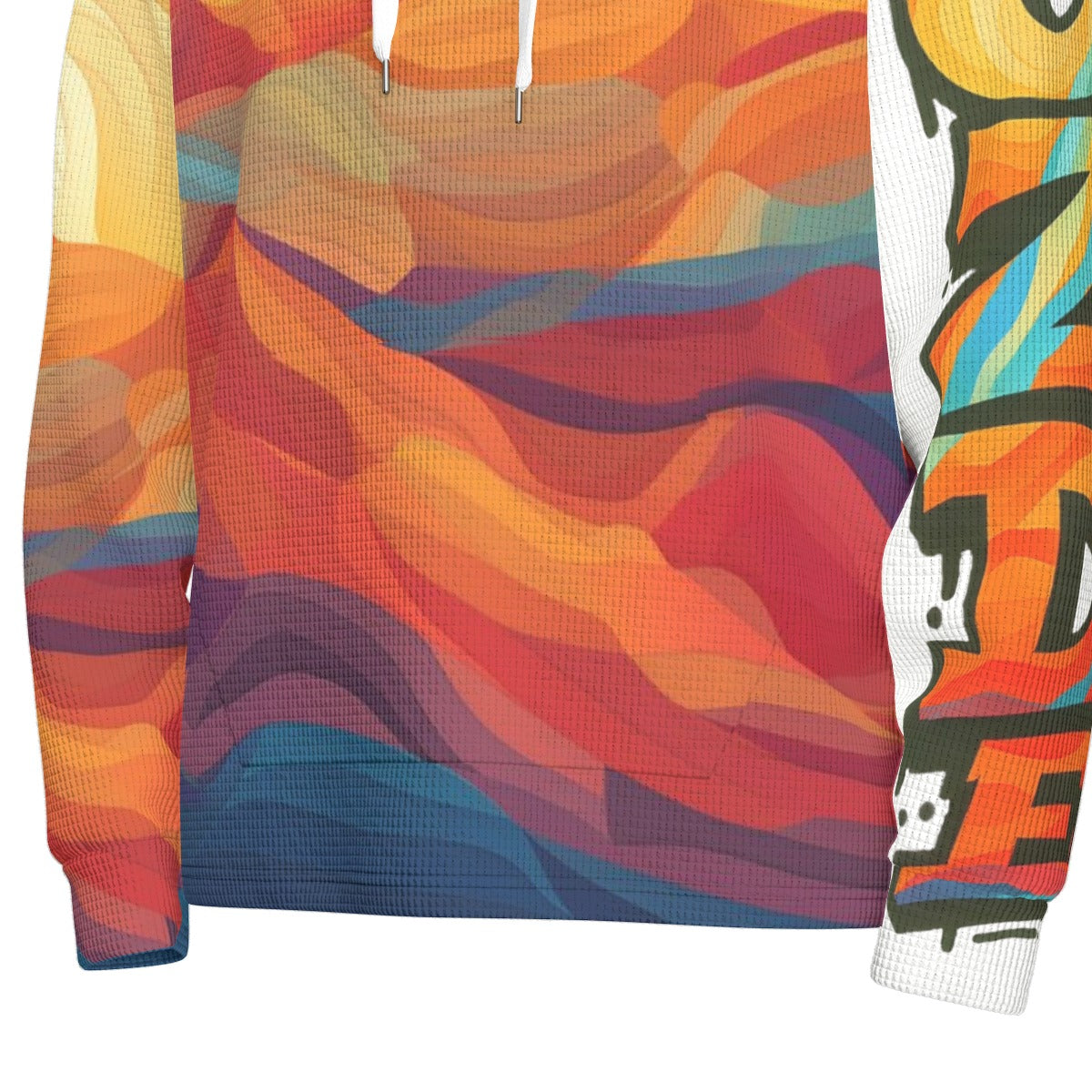 CZDE Sunset Gradient Hoodie - Half Button Pullover | Artistic Wave Print Sweatshirt