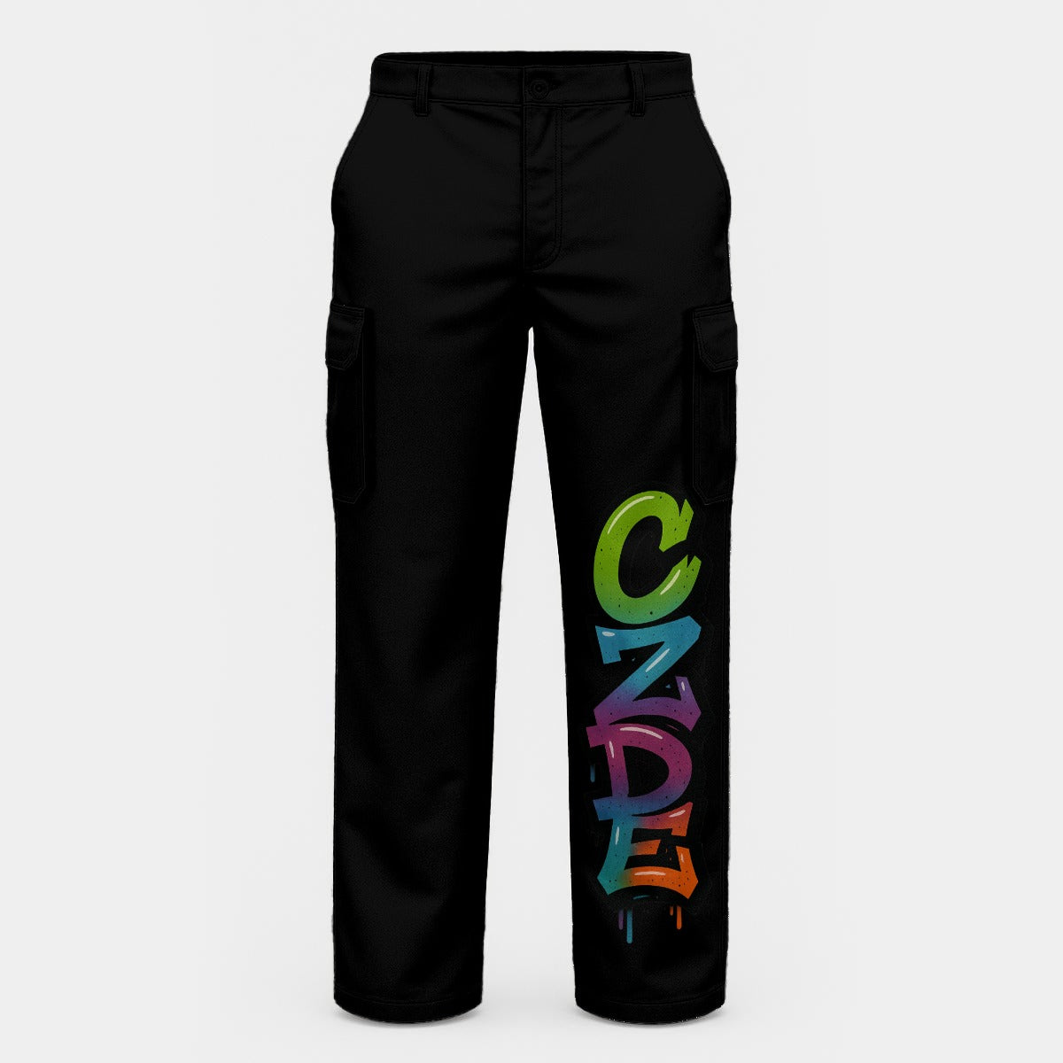 Men’s Black Cargo Pants with CZDE Graffiti Print – Streetwear Style
