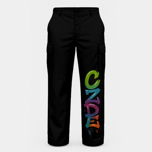 Men’s Black Cargo Pants with CZDE Graffiti Print – Streetwear Style