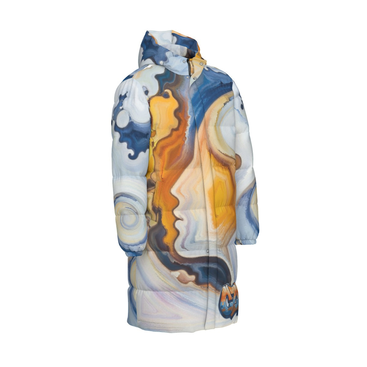 Unisex Long Puffer Coat with Abstract Art Print – CZDE Streetwear Winter Jacket
