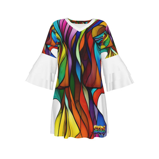 All-Over Print Women's Stacked Ruffle Sleeve Dress