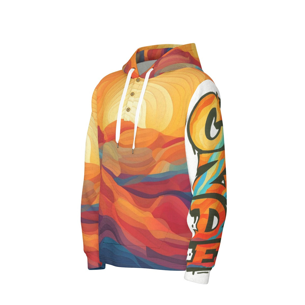 CZDE Sunset Gradient Hoodie - Half Button Pullover | Artistic Wave Print Sweatshirt
