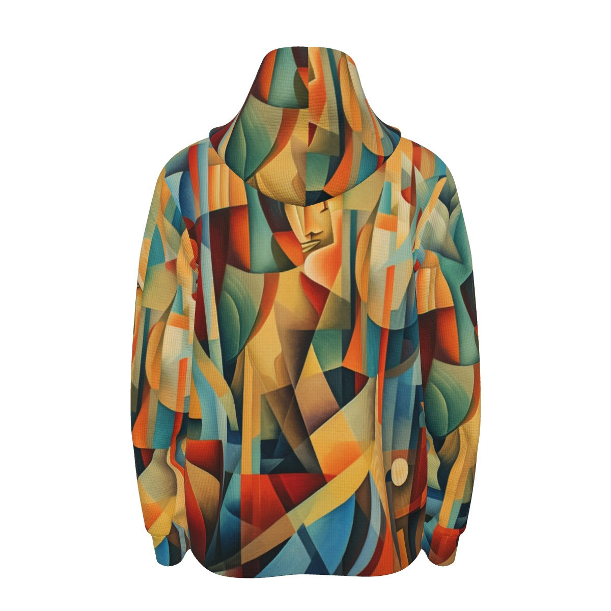 CZDE Abstract Geometric Print Hoodie - Half Button Pullover