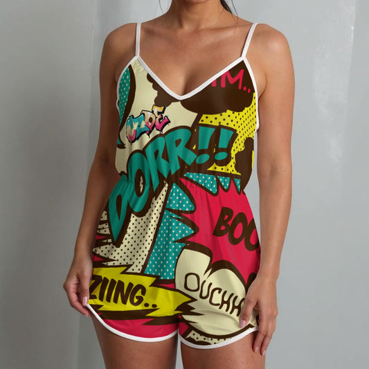 CZDE Women’s Pop Art Comic Romper – Colorful Summer Outfit