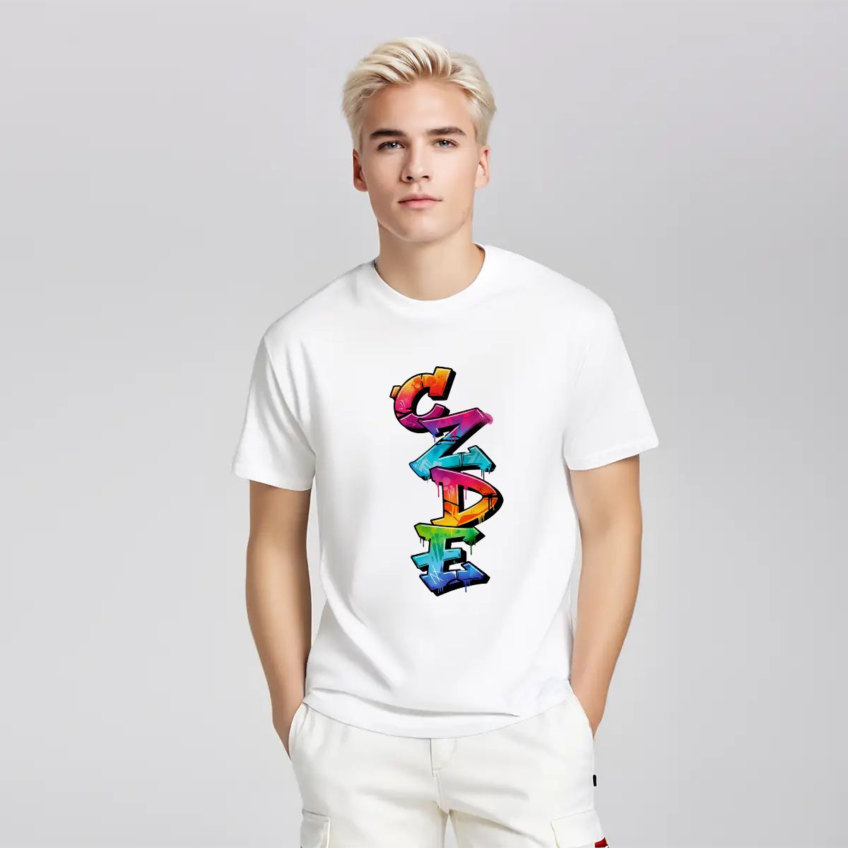 CZDE Vertical Graffiti T-Shirt — Colorful Street Style