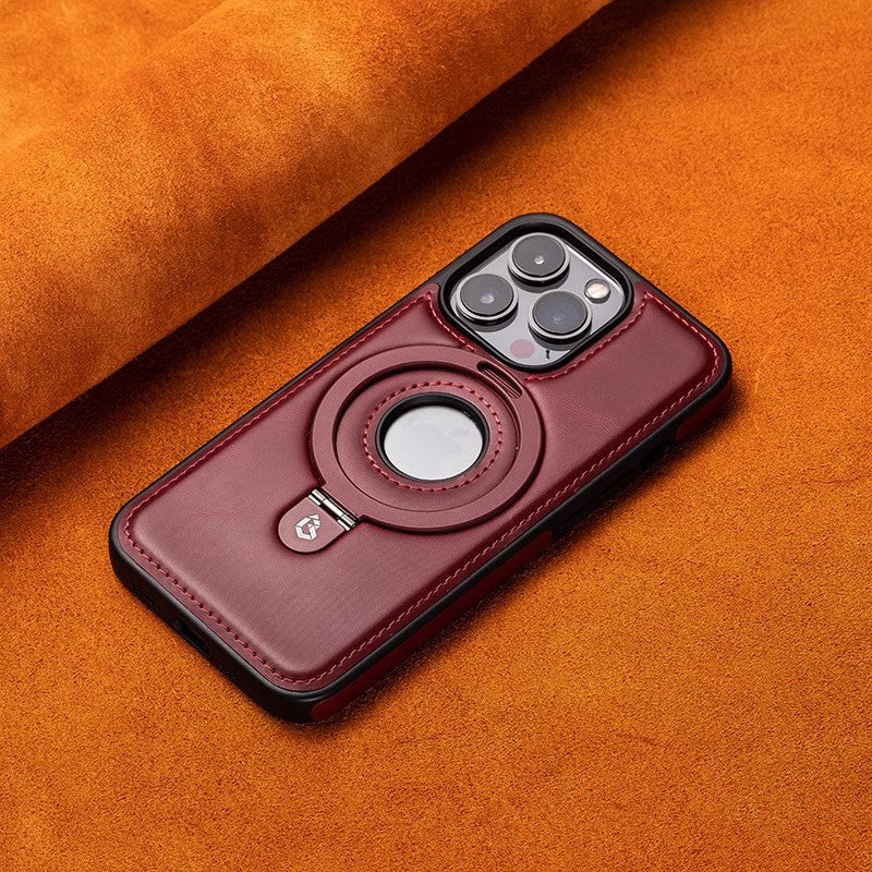 iPhone Leather Case with Kickstand & Magnetic Ring – Premium Cover
