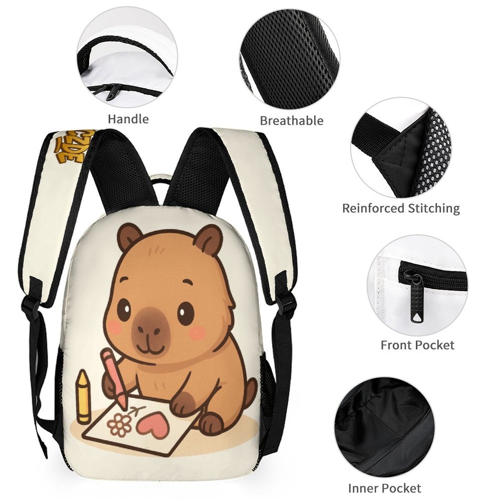 3-Piece Capybara Backpack Set – Cute School Bag for Girls