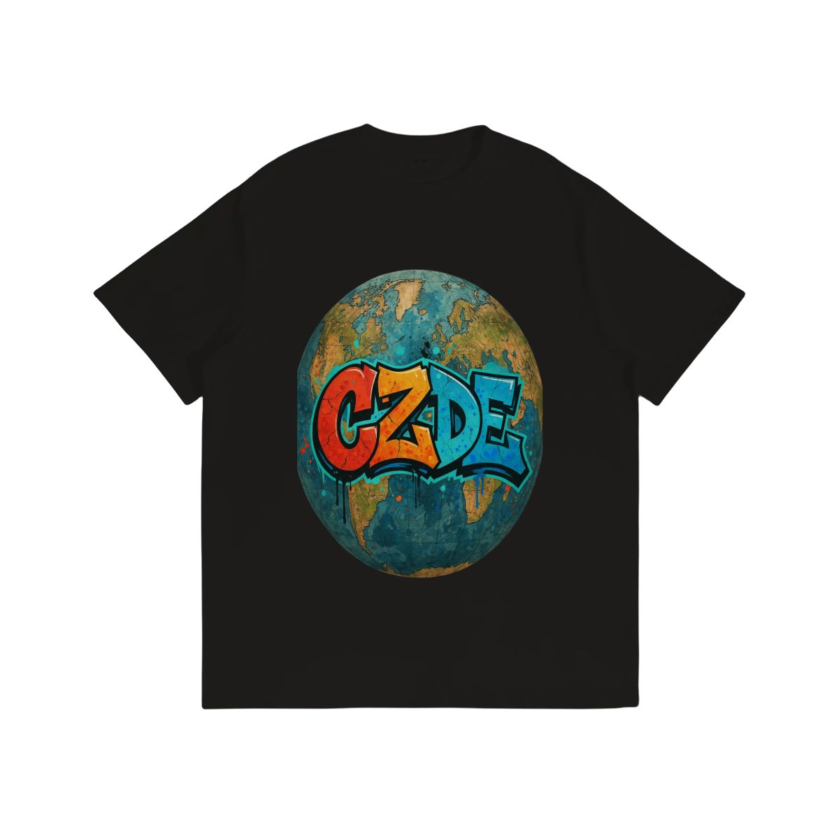 “CZDE Earth Graffiti T-Shirt | Streetwear with Global Vibes”