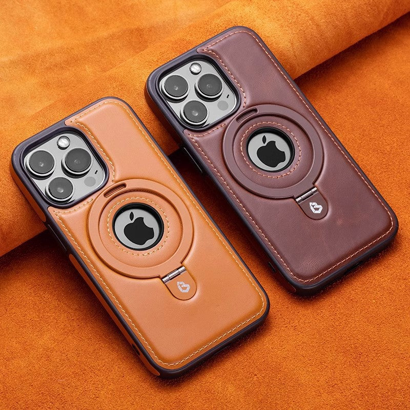 iPhone Leather Case with Kickstand & Magnetic Ring – Premium Cover