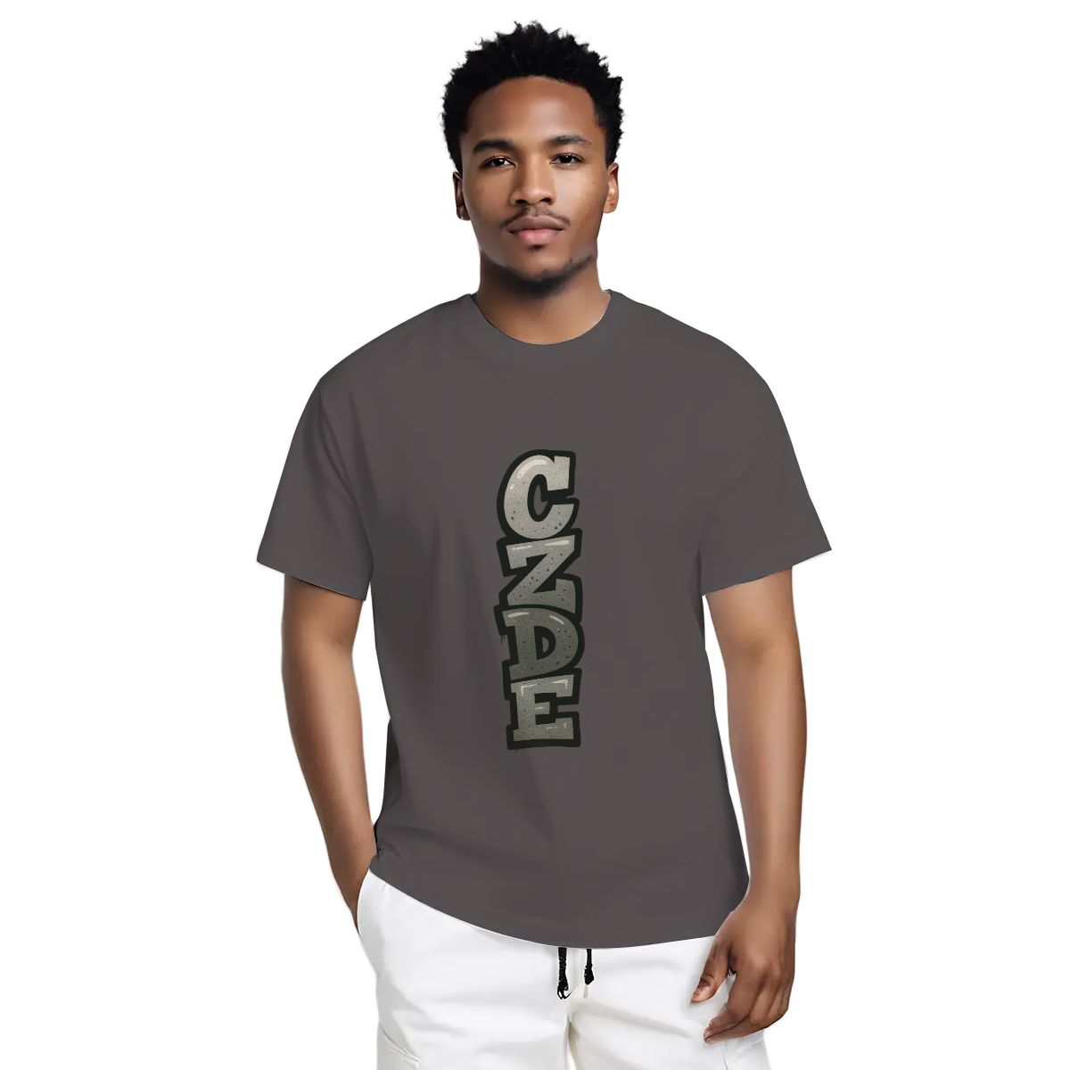 Men’s Black T-Shirt with Vertical CZDE Graffiti Print