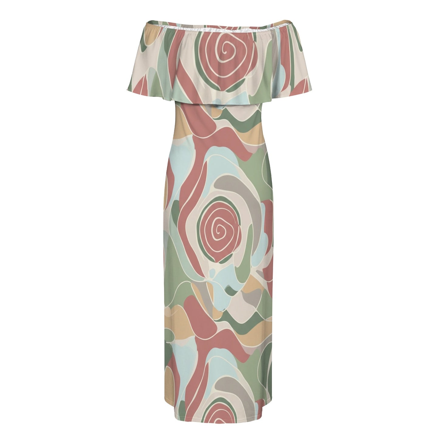 Abstract Print Off-Shoulder Maxi Dress