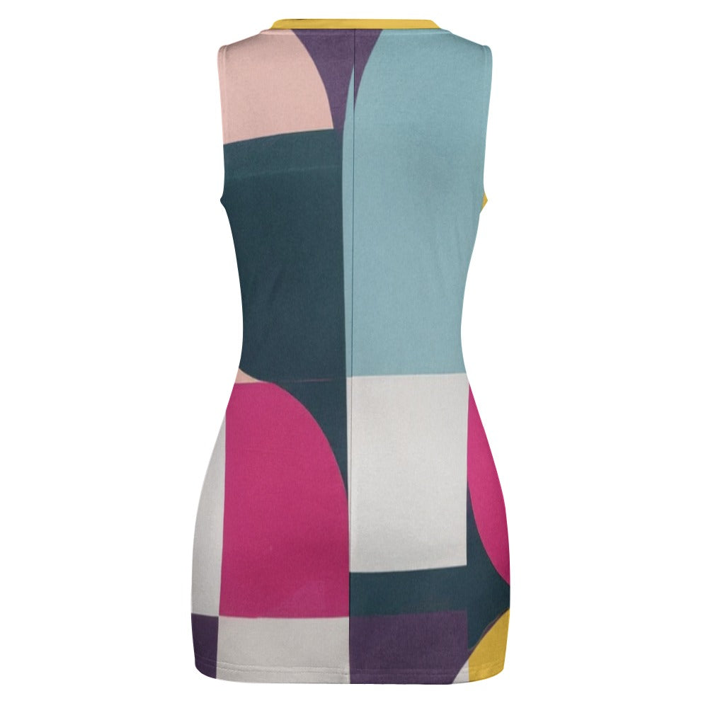Geometric Cut-Out Mini Dress – Bold Color Block Style