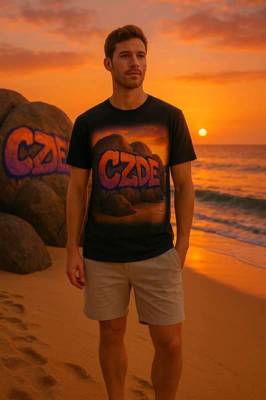 CZDE Sunset Rocks Tee – Art, Soul & Street Identity in Every Golden Hour