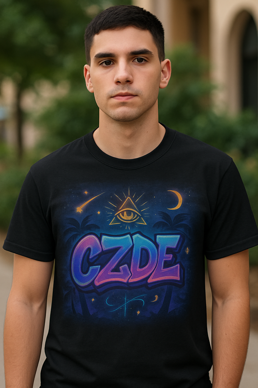 Mystic CZDE Graphic Tee – Urban Energy for Bold Souls Under the Stars