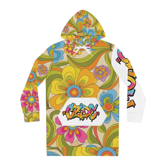 "Retro Floral Hoodie with CZDE Graffiti Print – Unisex Streetwear"