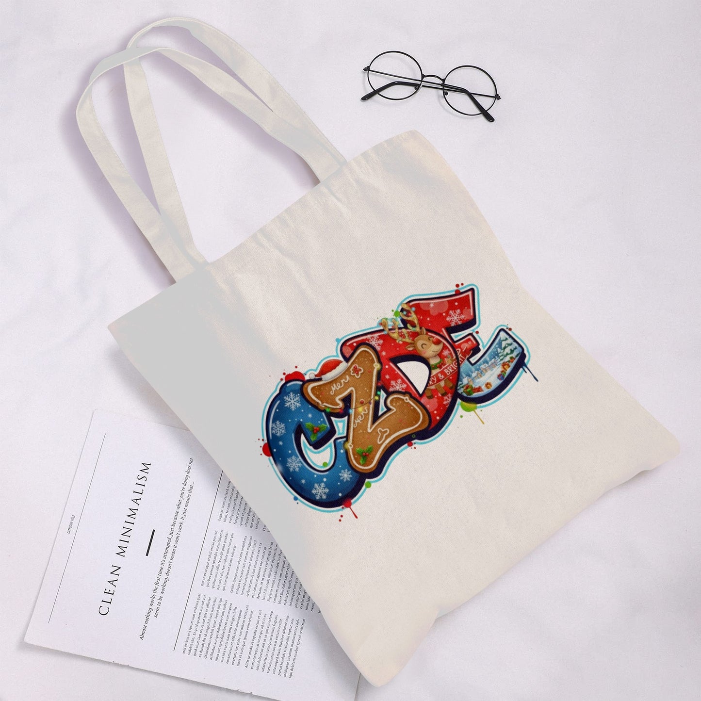 CZDE Merry & Bright Christmas Tote Bag | Festive Holiday Canvas Bag