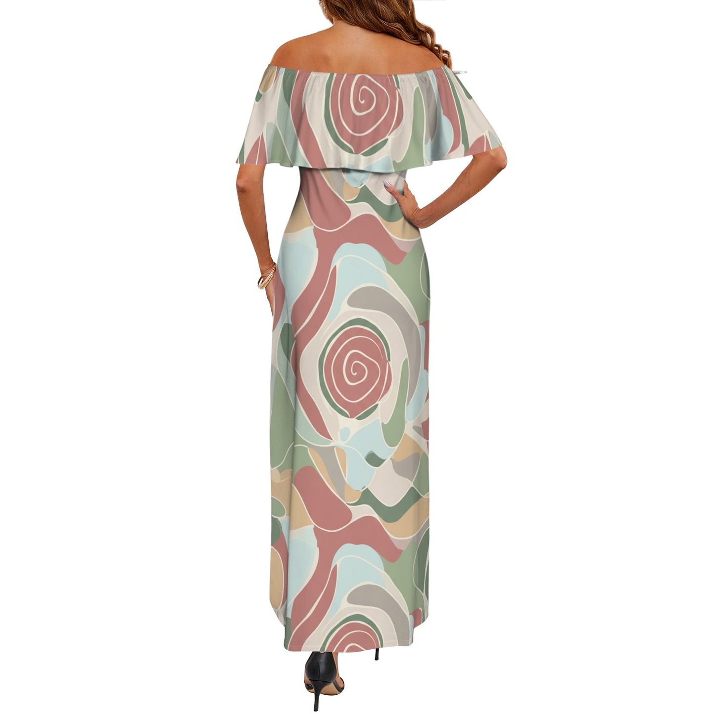 Abstract Print Off-Shoulder Maxi Dress