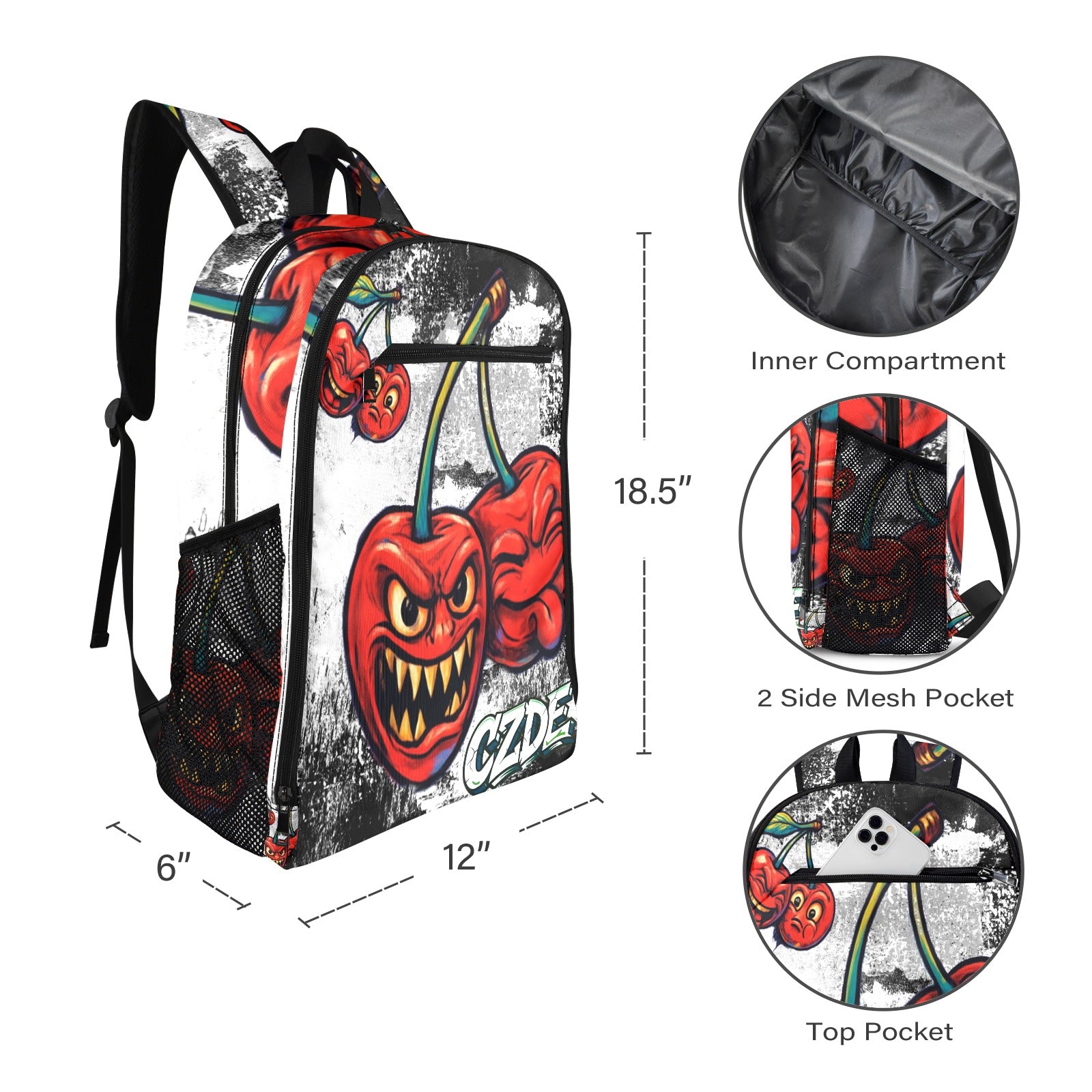 Graffiti Cherry Backpack – Bold Streetwear Style Bag