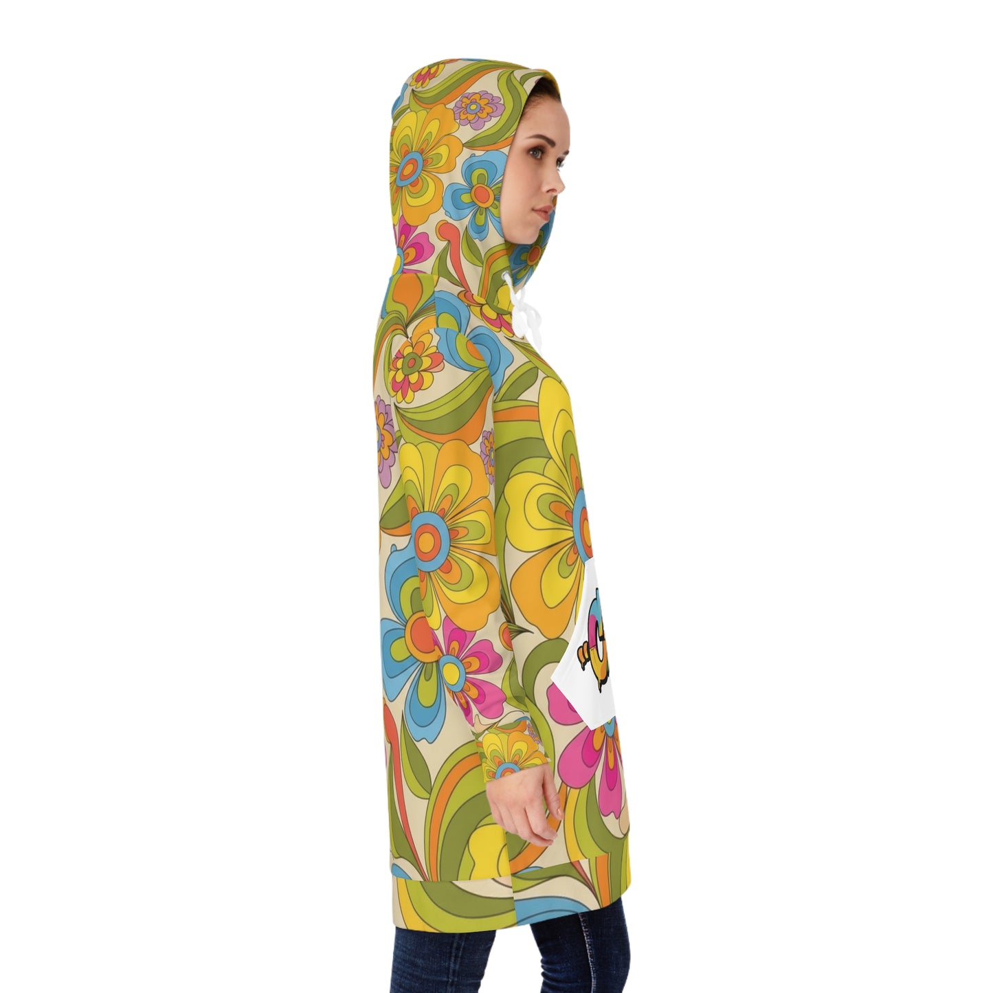"Retro Floral Hoodie with CZDE Graffiti Print – Unisex Streetwear"