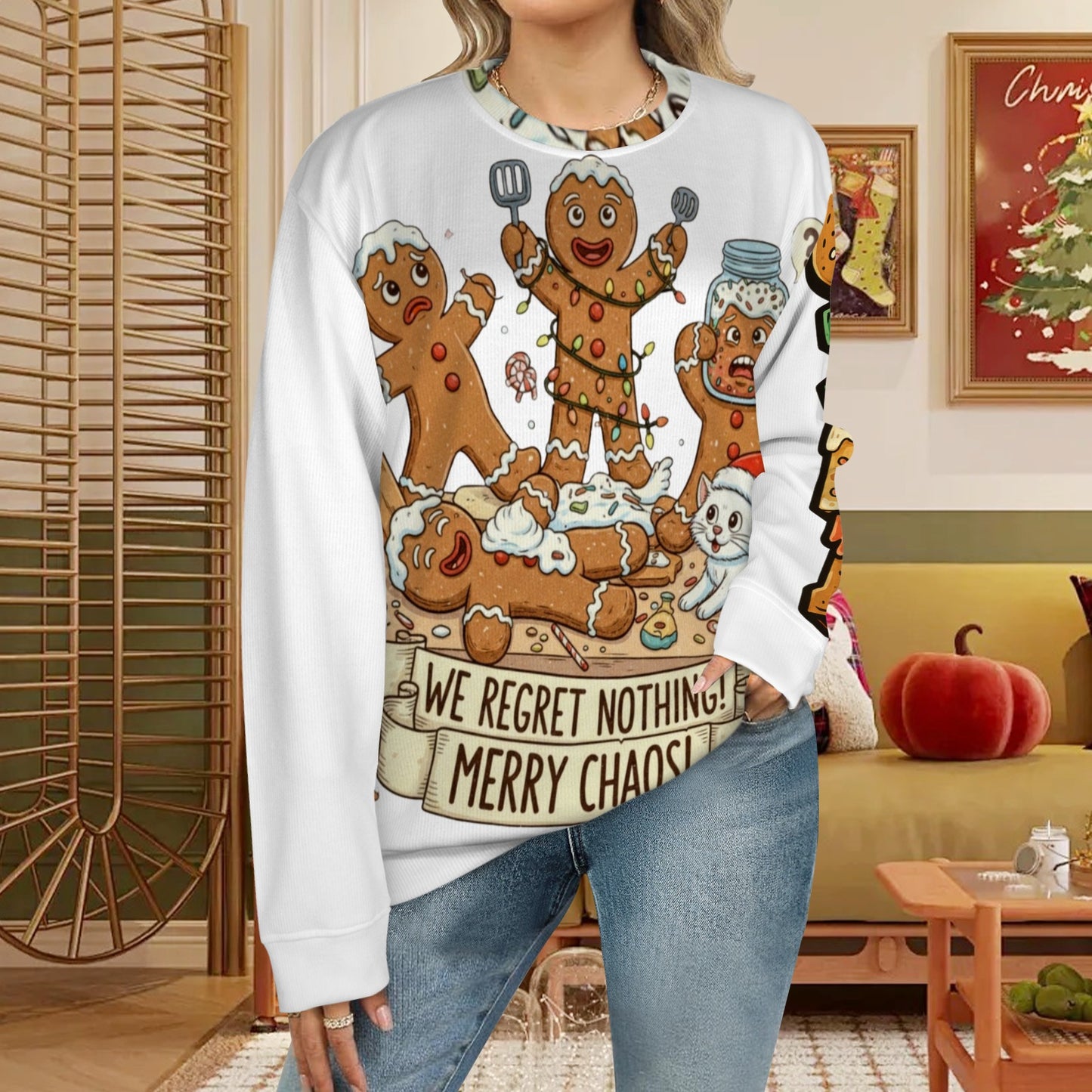 Funny Gingerbread Christmas Sweatshirt - We Regret Nothing Merry Chaos Holiday Sweater