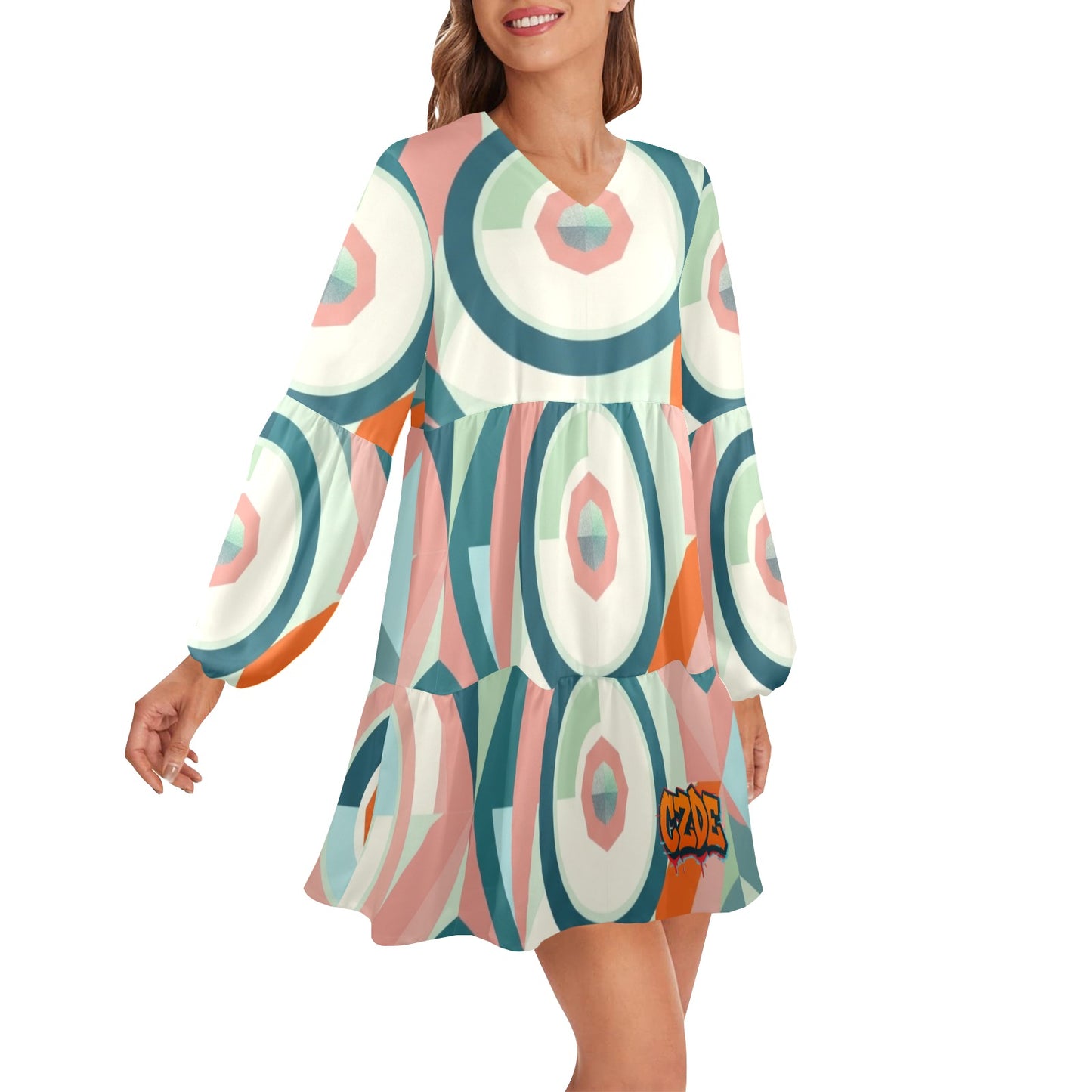 CZDE Retro Boho Long Sleeve Dress