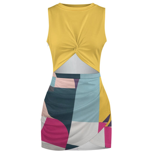 Geometric Cut-Out Mini Dress – Bold Color Block Style