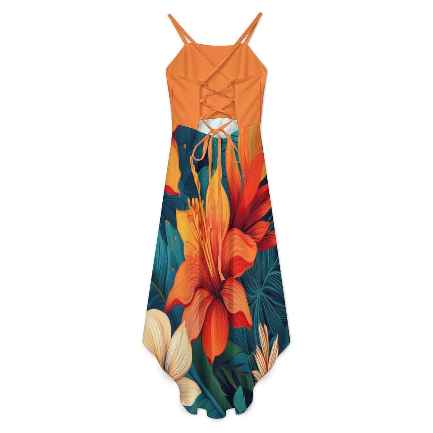 CZDE Tropical Paradise High-Low Dress - Vibrant Floral Print Spaghetti Strap Dress