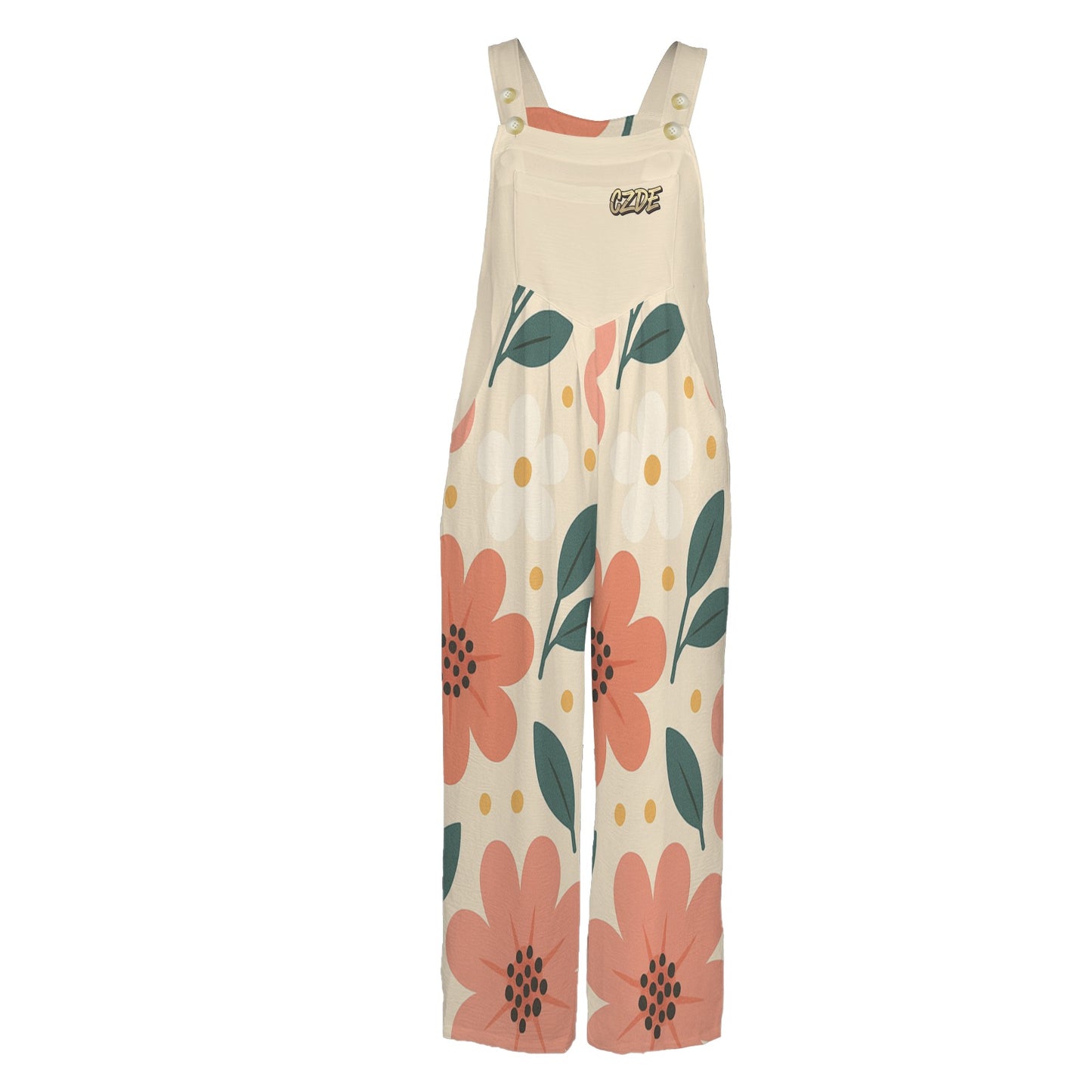 CZDE Women’s Floral Print Wide-Leg Overalls – Casual Boho Jumpsuit with Pockets