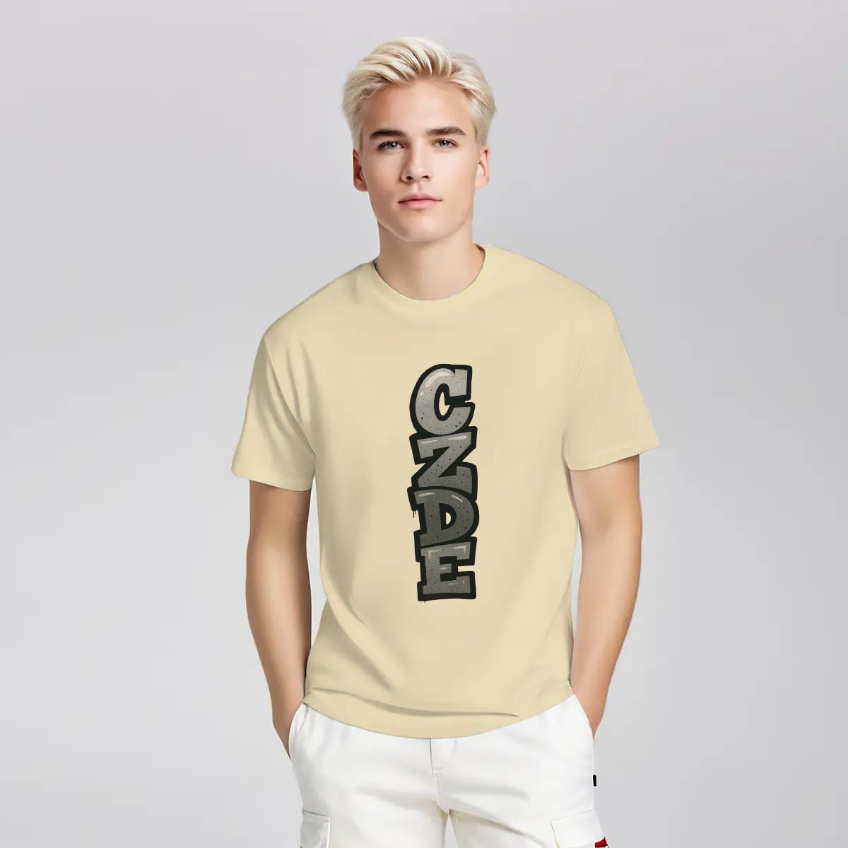 Men’s Black T-Shirt with Vertical CZDE Graffiti Print