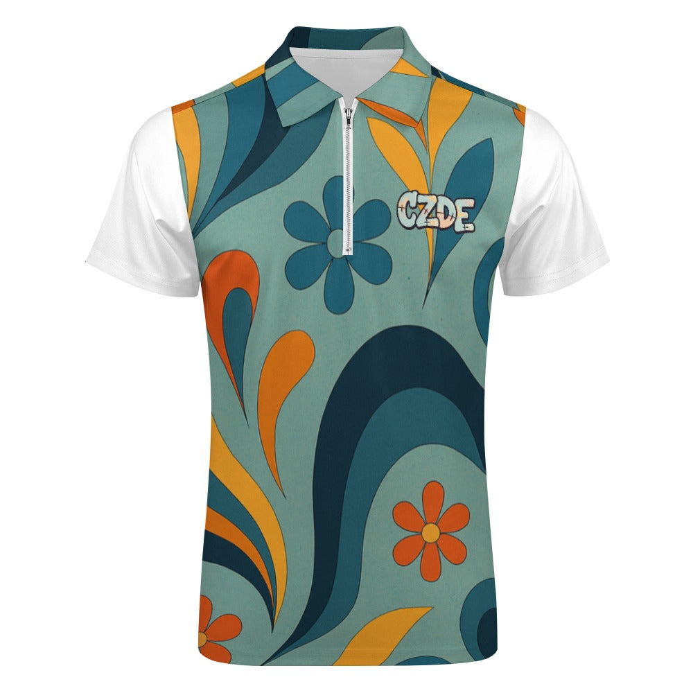 Retro Floral CZDE Polo Shirt – Colorful Vintage Style for Men